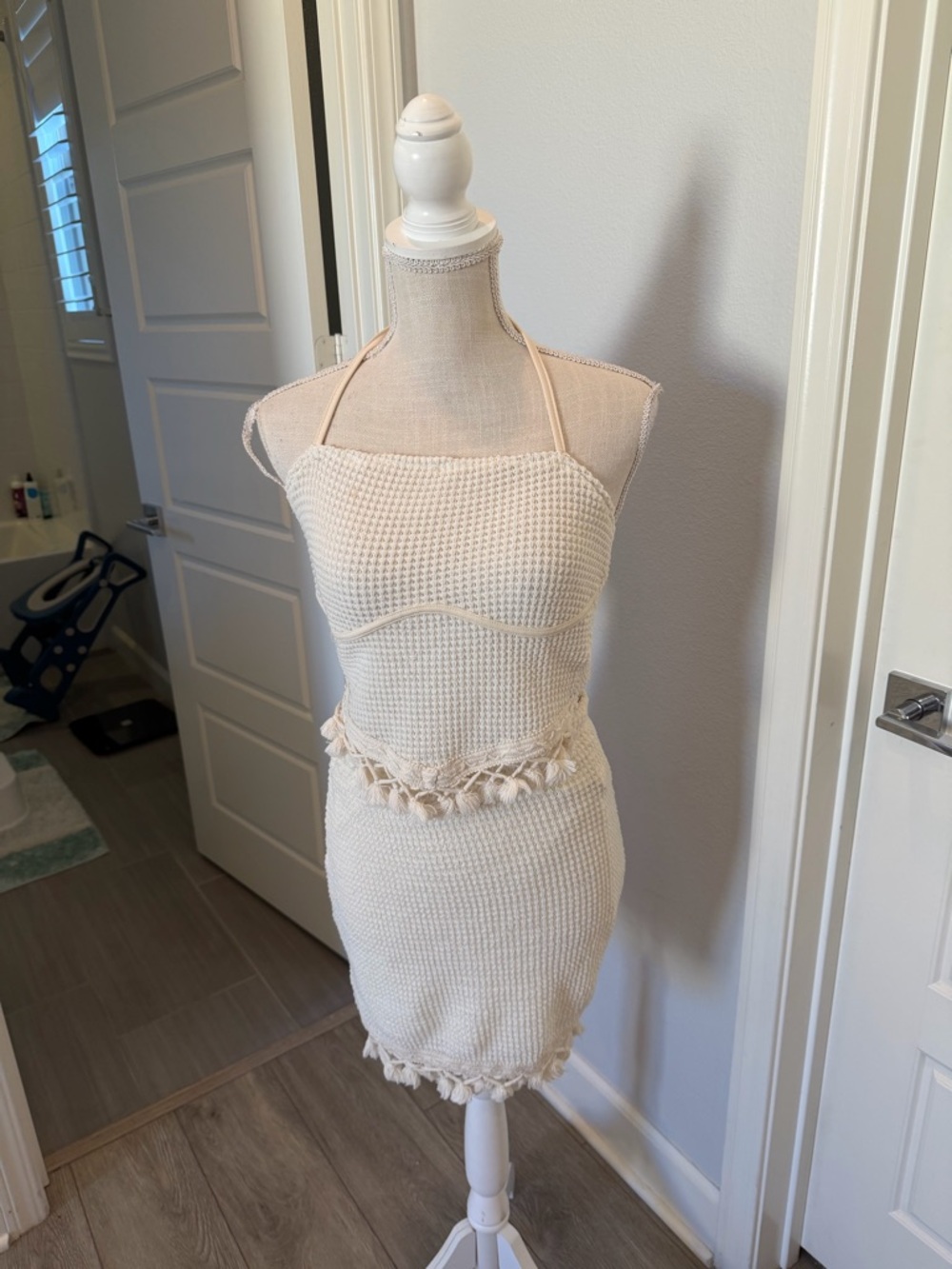 Cream Crochet Halter Bodycon Dress